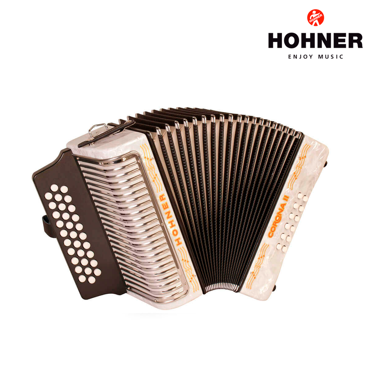 ACORDEON DIATONICO HOHNER "CORONA II" FA-SIB-MIB-, BLANCO, CON FUNDA MOD.A5642S