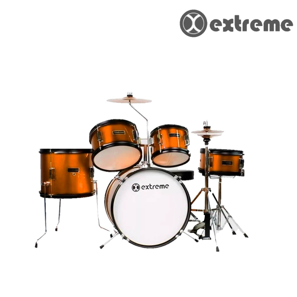 BATERIA JUNIOR NARANJA METALICO 5 PZAS ARO NEGRO EXTREME MOD.EXBT081