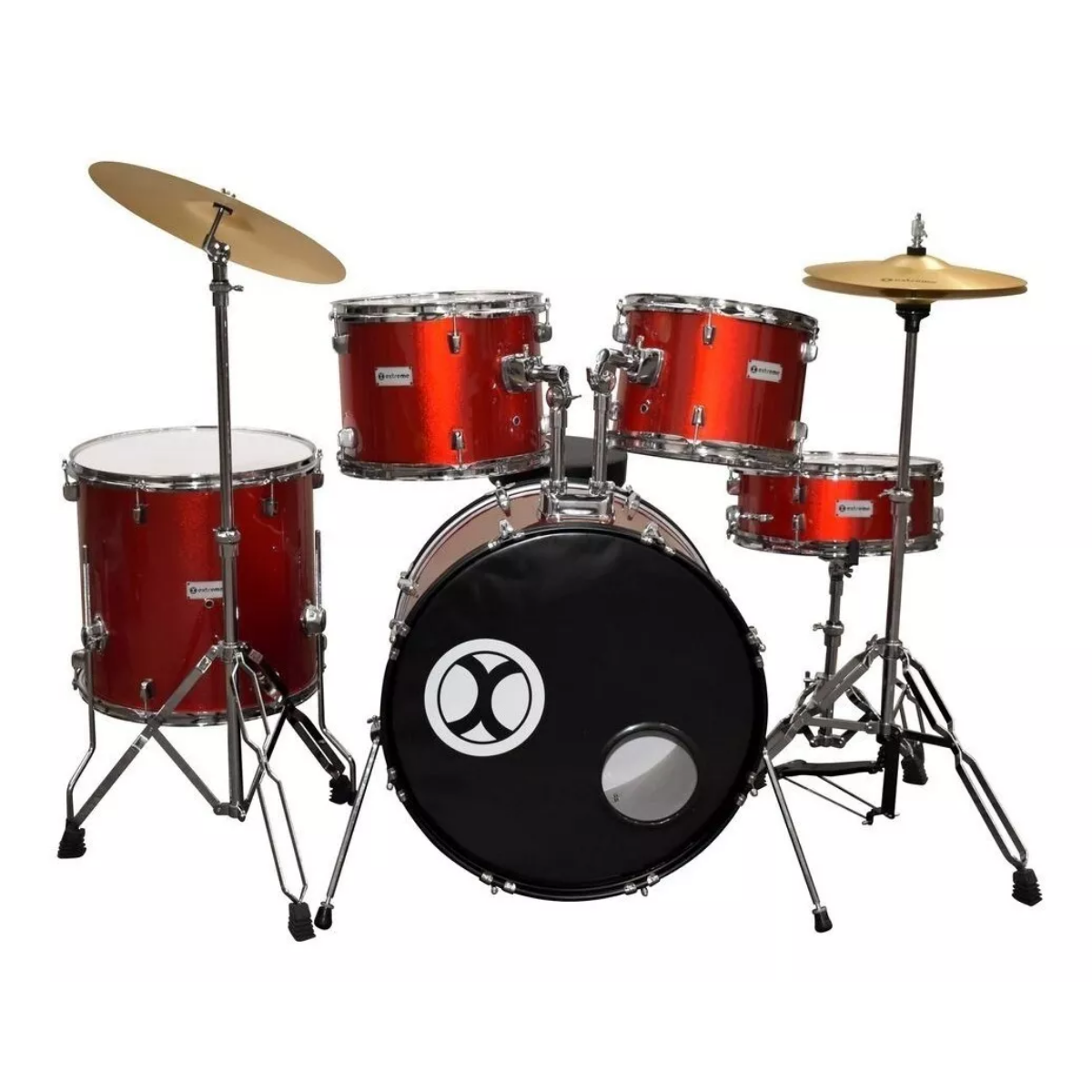 BATERIA PROFESIONAL ROJO SPARKLE 5PZAS ARO COLOR CROMO EXTREME EXBT074