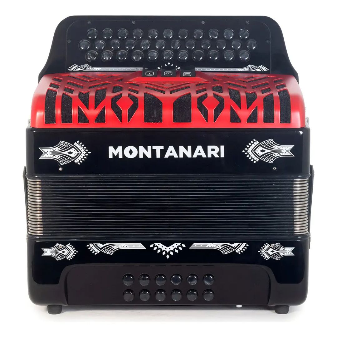 ACORDEON MONTANAR 34 BOTONES KEY 12 BASS SWITCH, NEGRO ROJO FBE