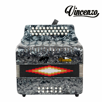 ACORDEON VICENZO 30 BOTONES, 12 BAJOS EN SOL COLOR GRIS CON