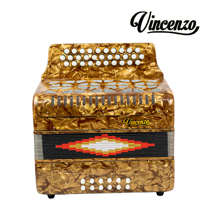 ACORDEON VICENZO 30 BOTONES, 12 BAJOS EN SOL COLOR CAFE CON