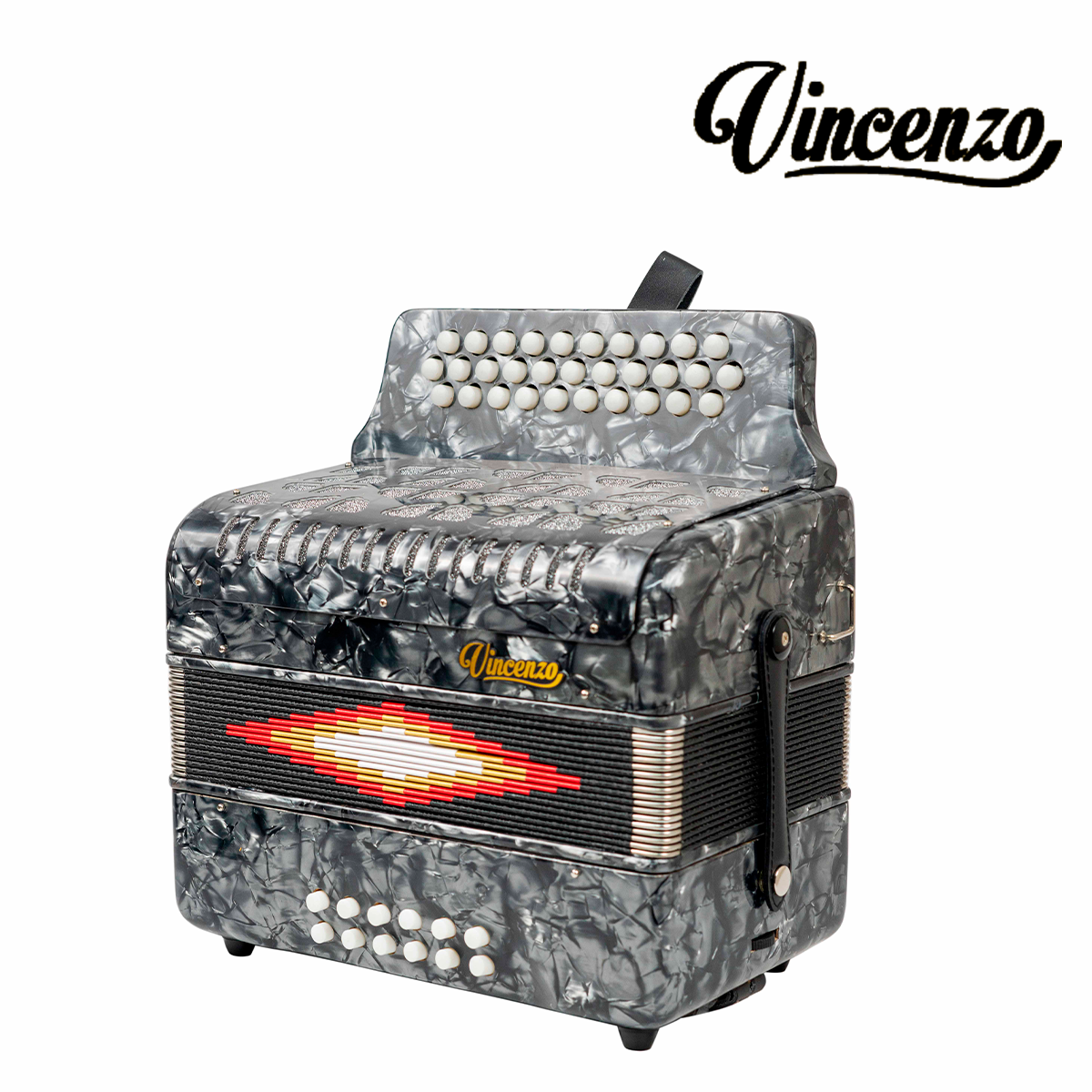 ACORDEON VICENZO 30 BOTONES, 12 BAJOS EN SOL COLOR GRIS CON