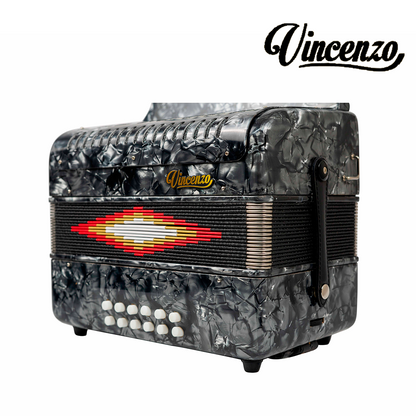 ACORDEON VICENZO 30 BOTONES, 12 BAJOS EN SOL COLOR GRIS CON